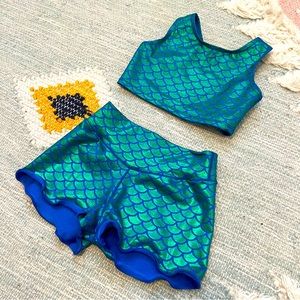 Mermaid Metallic Crop Top and Short Matching Set